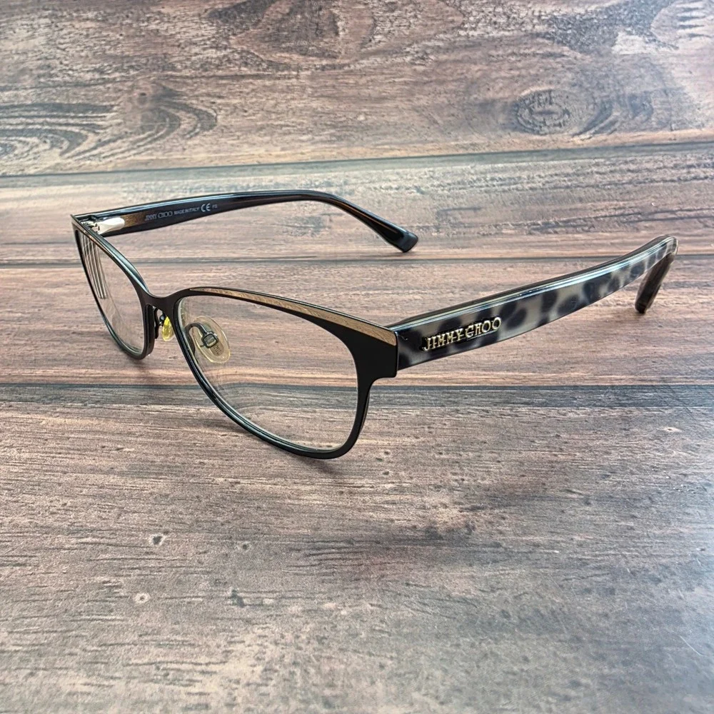 Jimmy Choo JC 147 PWN Black Leopard Cat Eye Eyeglasses Frames Italy 52-16-145